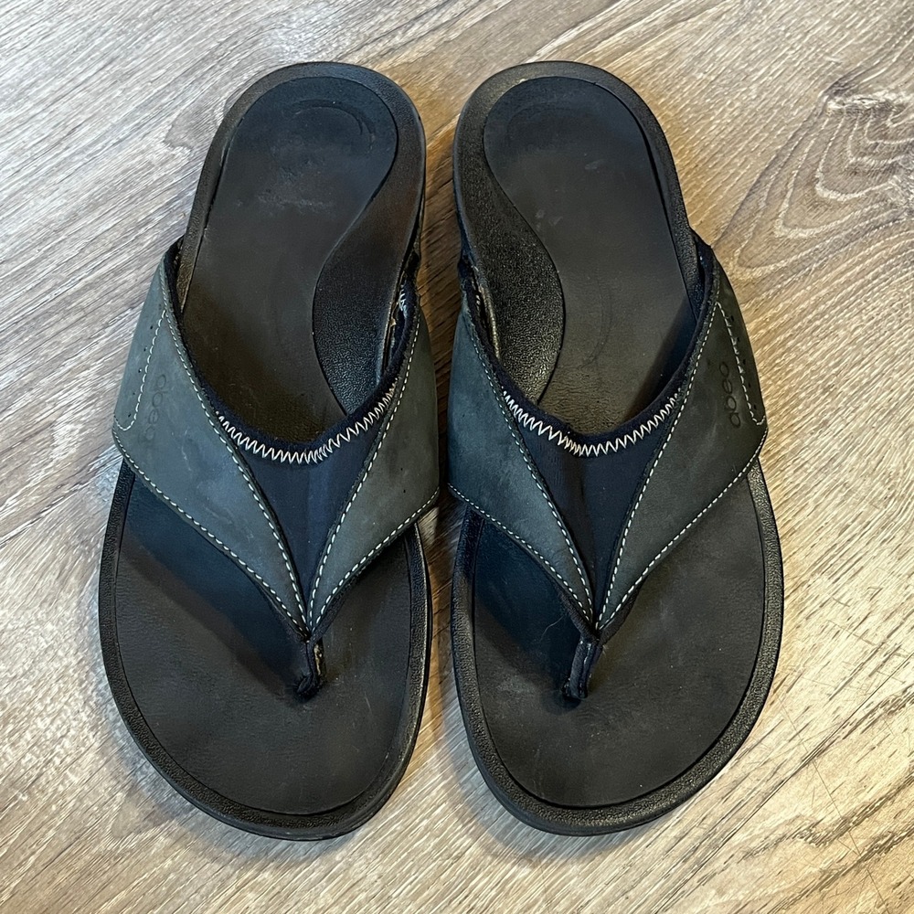 Abeo BIOsystem Womens Black Nubuck Leather Thong Sandals Size 9 Neutral Footbed